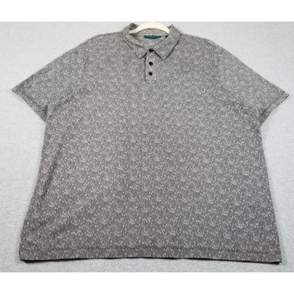 Perry Ellis‎ Polo Shirt Mens XXL 2XL Black White Geometric Dash Pima Cotton Knit
